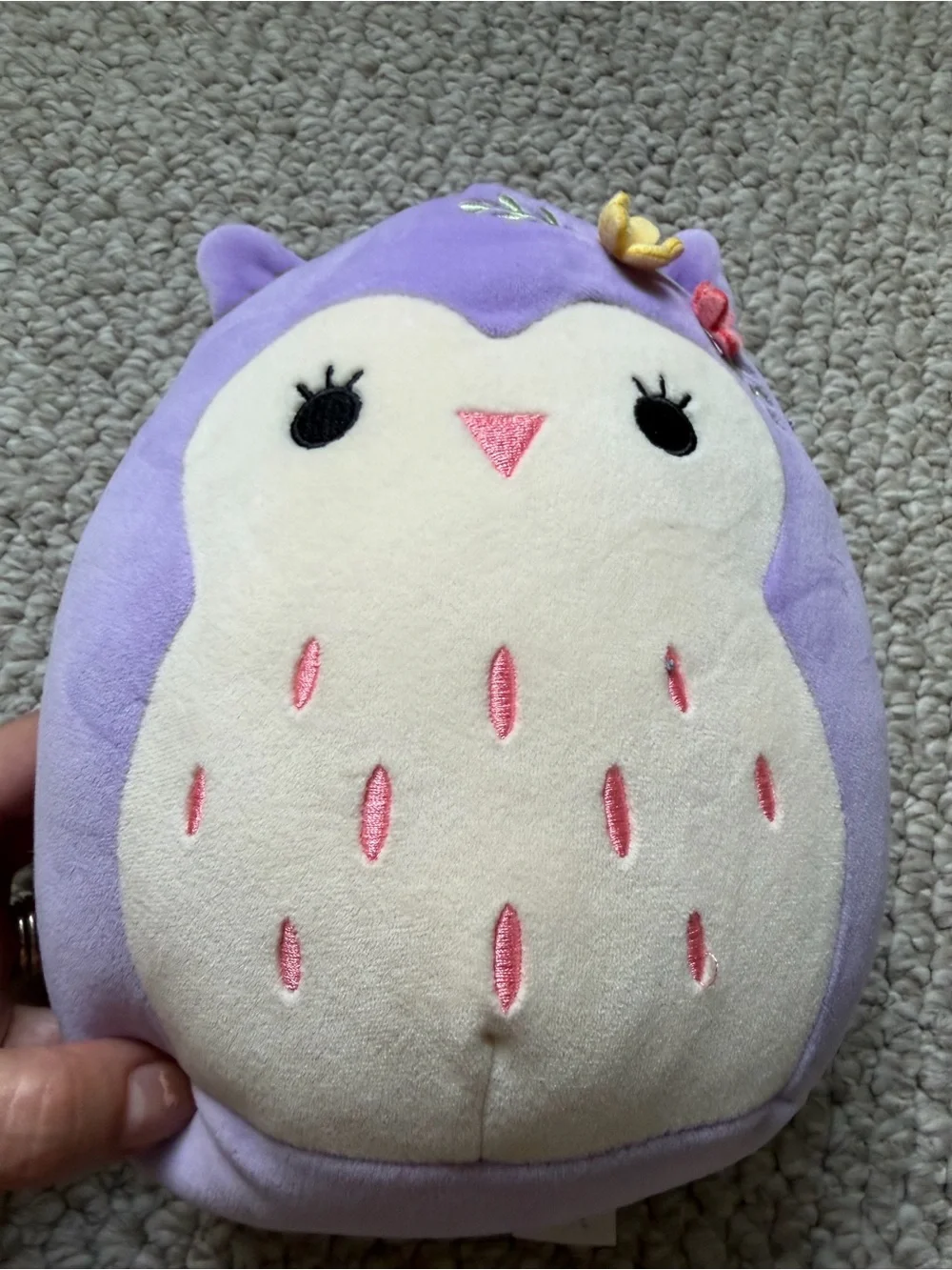 Official Squishmallows Holly the Purple Owl With Flower Pin